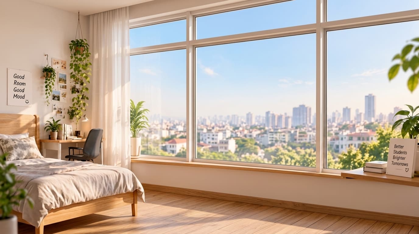 Góc phòng ấm cúng nhìn ra thành phố